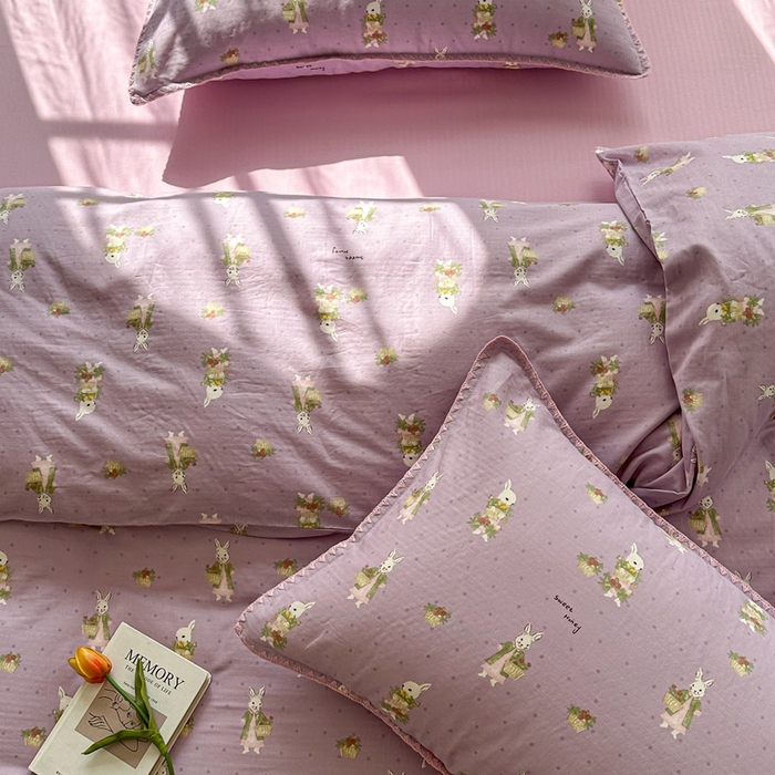 91家纺网 家纺一手货源 找家纺 洋铭区（原狠狠爱） 2024新款全棉双层纱四件套 花篮小兔