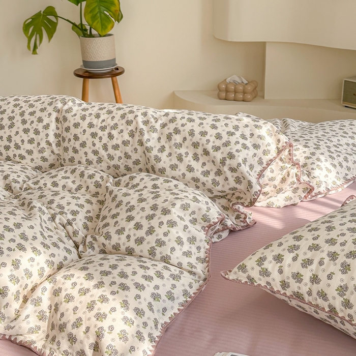 91家纺网 家纺一手货源 找家纺 洋铭区（原狠狠爱） 2024新款全棉双层纱四件套 紫霞奶香