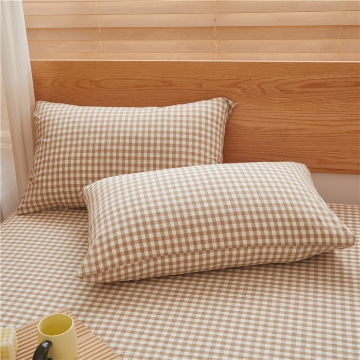 91家纺网 家纺一手货源 找家纺 喜居 2024新款A类色织纯棉水洗棉100%新疆棉全棉床笠 咖小格