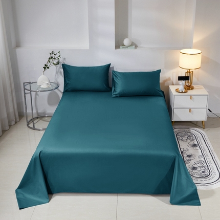 晶缦家纺 2024新款喷气全棉13376纯棉斜纹纯色多规格四件套和单品-沐色系列 单床单 沐色-孔雀绿