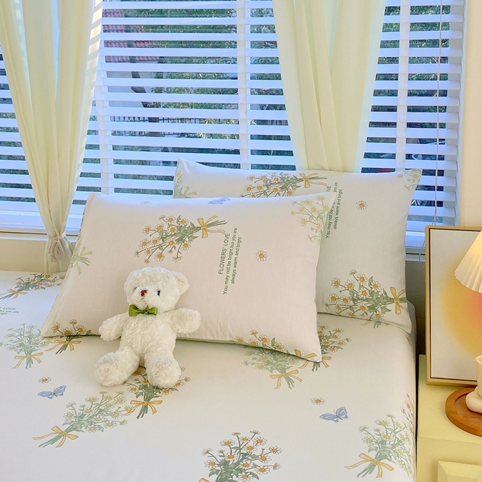 91家纺网 家纺一手货源 找家纺 洺兰家居 2025新款全棉喷气印花单床笠纯棉小清新花卉北欧风床套/枕套 香草