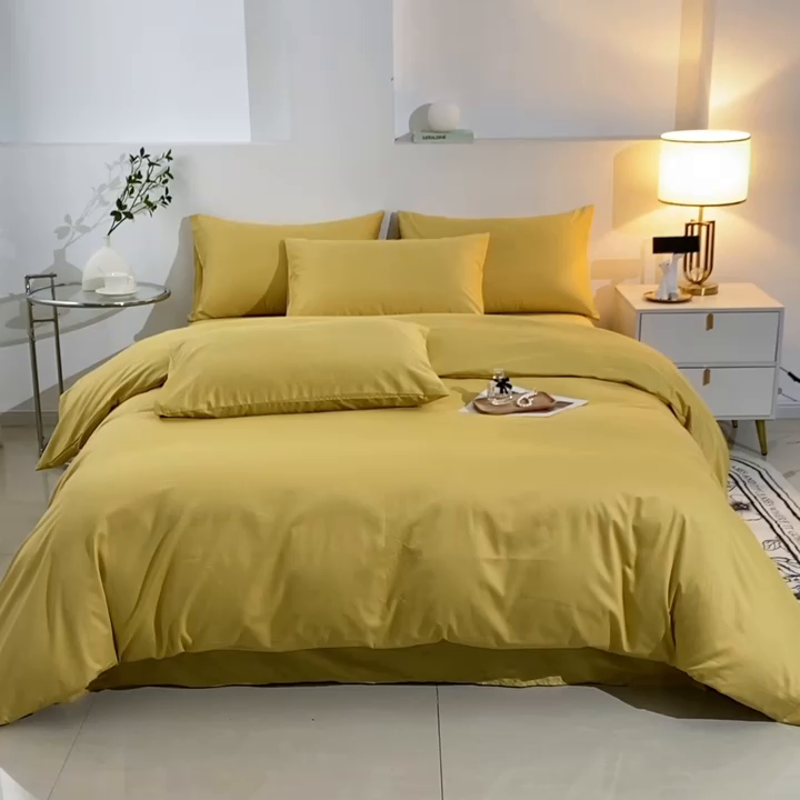 91家纺网 家纺一手货源 找家纺 晶缦家纺 2024新款喷气全棉13376纯棉斜纹纯色多规格四件套和单品-沐色系列 单床单 沐色-杏黄