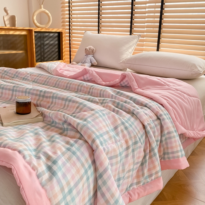 91家纺网 家纺一手货源 找家纺 梦恬佳2024新款无印风水洗棉夏被-冰淇淋格