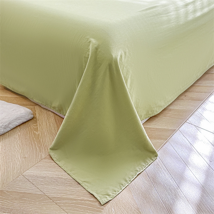 91家纺网 家纺一手货源 找家纺 古吉梦 2024新款水洗棉小清新印花格子系列四件套 G-清雅绿+果绿