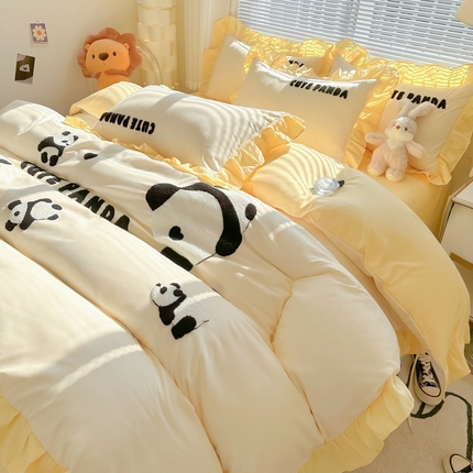 韩都家居 2024新款亲肤水洗棉毛巾绣四件套-熊宝系列 熊宝-嫩黄