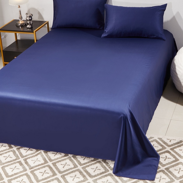 91家纺网 家纺一手货源 找家纺 晶缦家纺 2024新款全棉60支贡缎长绒棉纯色多规格四件套和单品-琅夕系列 单床单 琅夕-丈青色