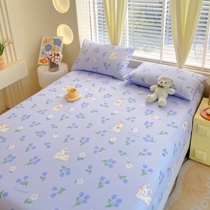 91家纺网 家纺一手货源 找家纺 洺兰家居 2025新款全棉喷气印花单床笠纯棉小清新花卉北欧风床套/枕套 盎然