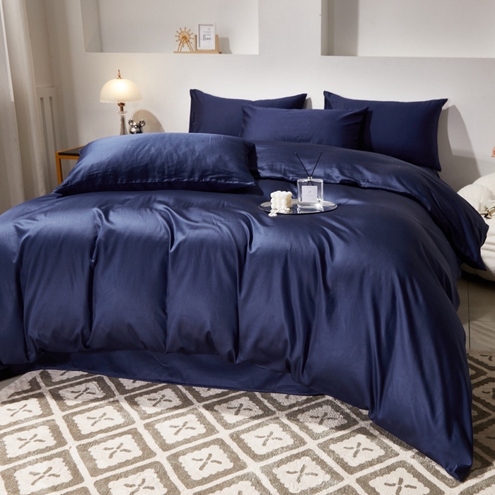 91家纺网 家纺一手货源 找家纺 晶缦家纺 2024新款全棉60支贡缎长绒棉纯色多规格四件套和单品-琅夕系列 单被套 琅夕-丈青色