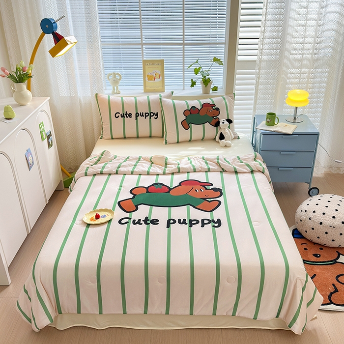 91家纺网 家纺一手货源 找家纺 星期八 2024新款针织棉夏被四件套 番茄狗