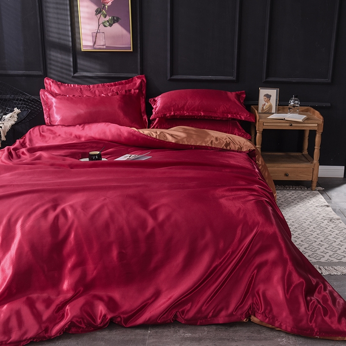 91家纺网 家纺一手货源 找家纺 经年 2025新款特价款丝绸冰丝单品套件系列 单被套 酒红咖啡