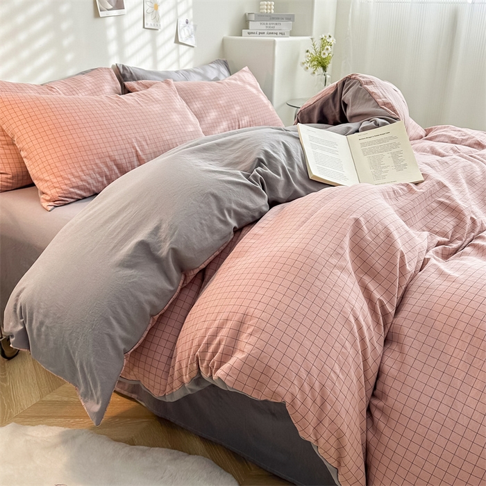 91家纺网 家纺一手货源 找家纺 （总）古吉梦 2024新款水洗棉小清新印花格子系列四件套