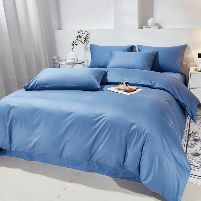 91家纺网 家纺一手货源 找家纺 晶缦家纺 2024新款喷气全棉13376纯棉斜纹纯色多规格四件套和单品-沐色系列 单被套 沐色-牛仔蓝