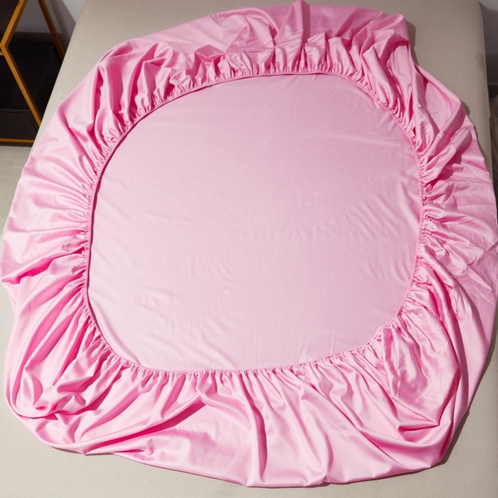 91家纺网 家纺一手货源 找家纺 晶缦家纺 2024新款全棉60支贡缎长绒棉纯色多规格四件套和单品-琅夕系列 单床笠 琅夕-粉红色