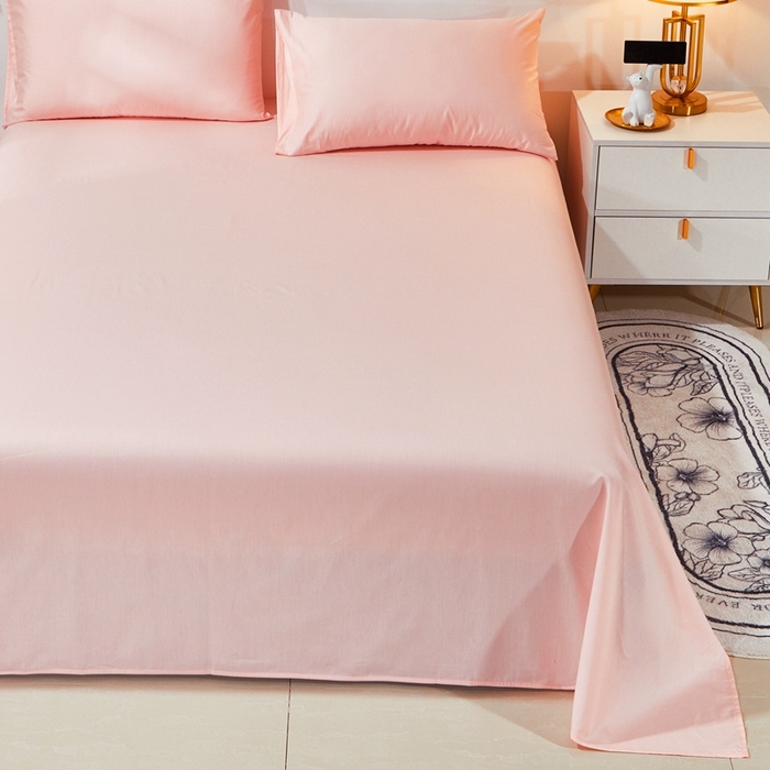 91家纺网 家纺一手货源 找家纺 晶缦家纺 2024新款喷气全棉13376纯棉斜纹纯色多规格四件套和单品-沐色系列 单床单 沐色-粉玉