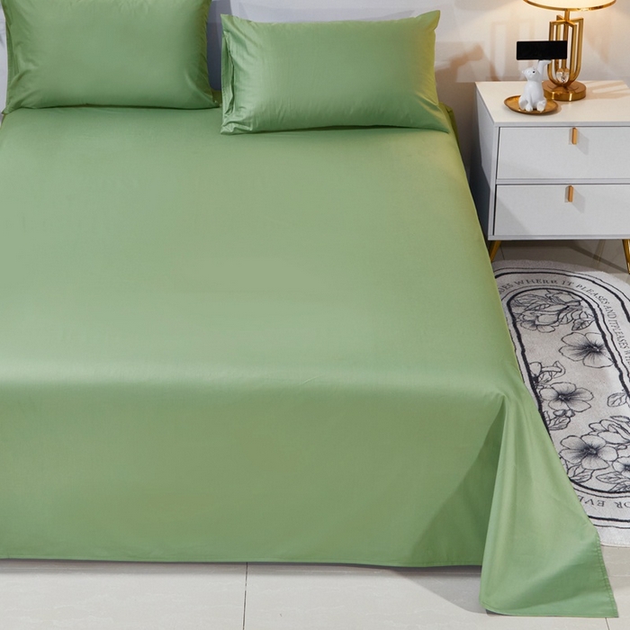 91家纺网 家纺一手货源 找家纺 晶缦家纺 2024新款喷气全棉13376纯棉斜纹纯色多规格四件套和单品-沐色系列 单床单 沐色-抹茶绿