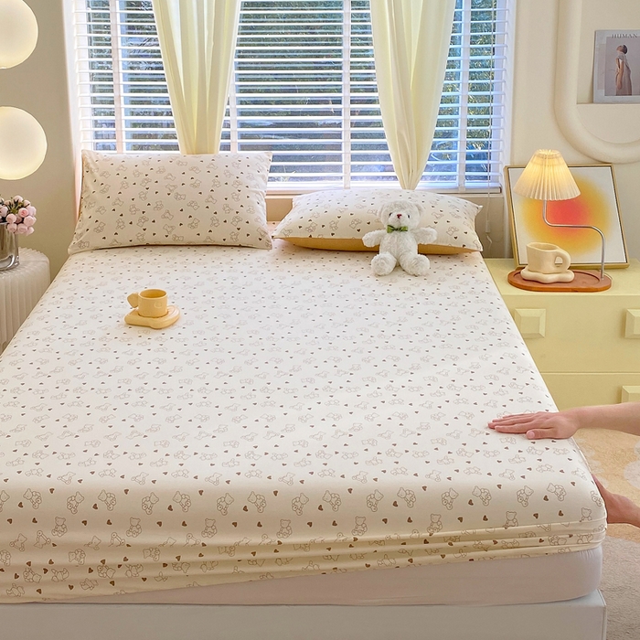 91家纺网 家纺一手货源 找家纺 洺兰家居 2025新款全棉喷气印花单床笠纯棉小清新花卉北欧风床套/枕套 贝贝熊