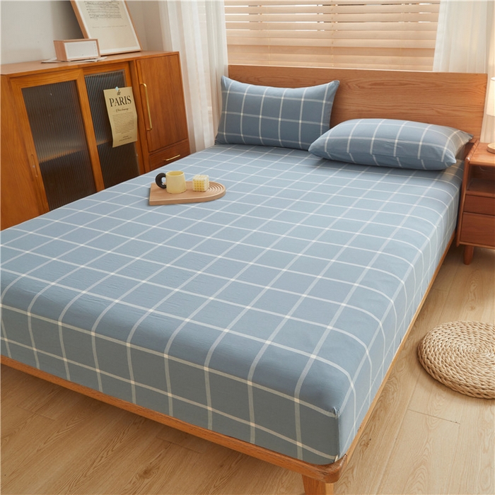 91家纺网 家纺一手货源 找家纺 喜居 2024新款A类色织纯棉水洗棉100%新疆棉全棉床笠 格调蓝