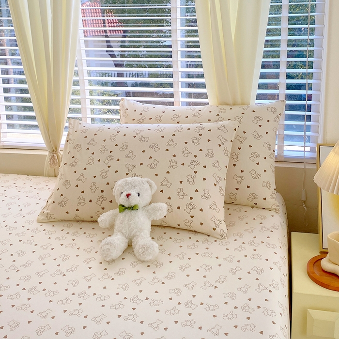 91家纺网 家纺一手货源 找家纺 洺兰家居 2025新款全棉喷气印花单床笠纯棉小清新花卉北欧风床套/枕套 贝贝熊