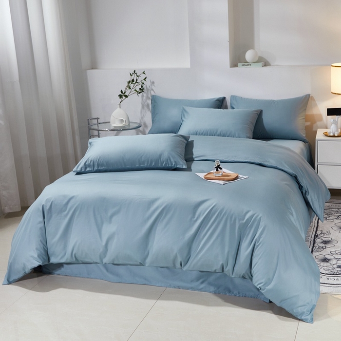 91家纺网 家纺一手货源 找家纺 晶缦家纺 2024新款喷气全棉13376纯棉斜纹纯色多规格四件套和单品-沐色系列 单被套 沐色-雾霾蓝