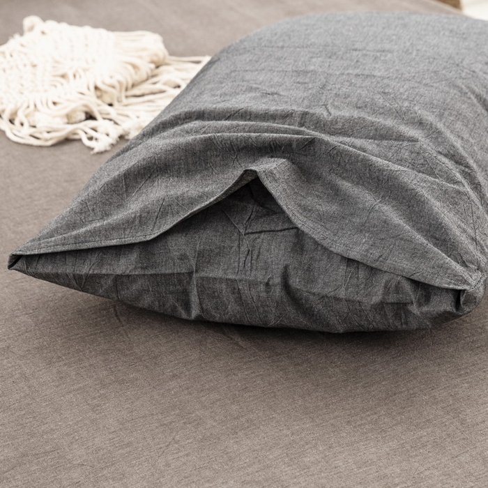 91家纺网 家纺一手货源 找家纺 大黄蜂家居家纺 2025新款日式纯棉水洗棉信封式枕套 低调灰