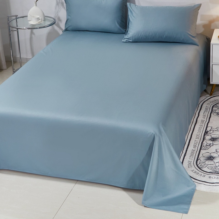 91家纺网 家纺一手货源 找家纺 晶缦家纺 2024新款喷气全棉13376纯棉斜纹纯色多规格四件套和单品-沐色系列 单床单 沐色-雾霾蓝