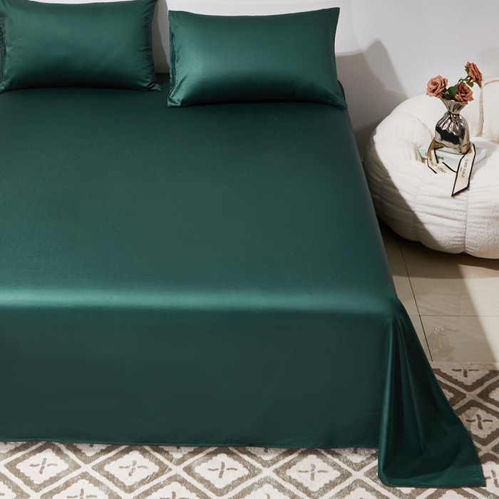 91家纺网 家纺一手货源 找家纺 晶缦家纺 2024新款全棉60支贡缎长绒棉纯色多规格四件套和单品-琅夕系列 单床单 琅夕-墨绿色