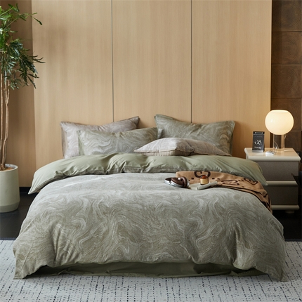 91家纺网 家纺一手货源 找家纺 玉宇阁家居 2024新款新春全棉双色大提花四件套系列-流沙 流沙-青绿