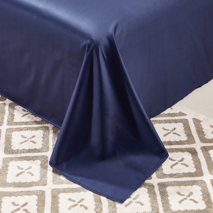 91家纺网 家纺一手货源 找家纺 晶缦家纺 2024新款全棉60支贡缎长绒棉纯色多规格四件套和单品-琅夕系列 单床单 琅夕-丈青色