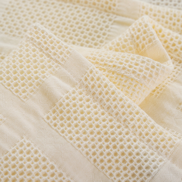 91家纺网 家纺一手货源 找家纺 朴尔家纺 2024新款全棉质朴方格风立体华夫格透气纱布枕巾/对 方格华夫格-米白枕巾