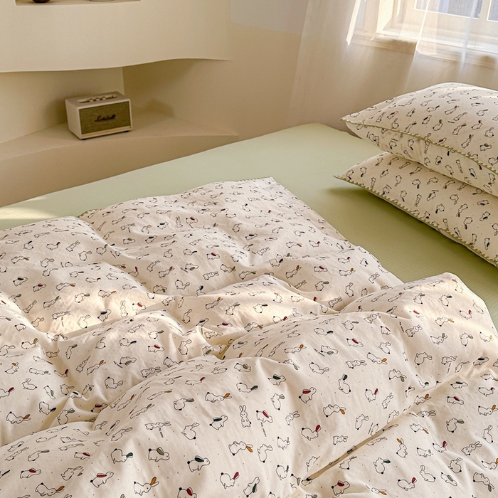 91家纺网 家纺一手货源 找家纺 洋铭区（原狠狠爱） 2024新款全棉双层纱四件套 奔跑小兔