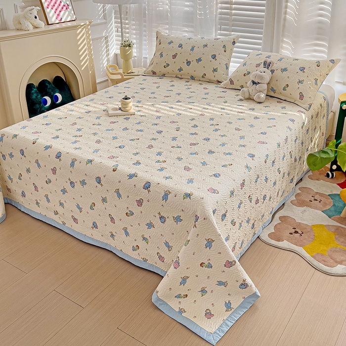 91家纺网 家纺一手货源 找家纺 2024新款A类60支双面全棉高温水洗夹棉单床盖填充新疆棉花 快乐兔