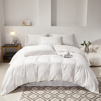 晶缦家纺 2024新款全棉60支贡缎长绒棉纯色多规格四件套和单品-琅夕系列 四件套 琅夕-本白色