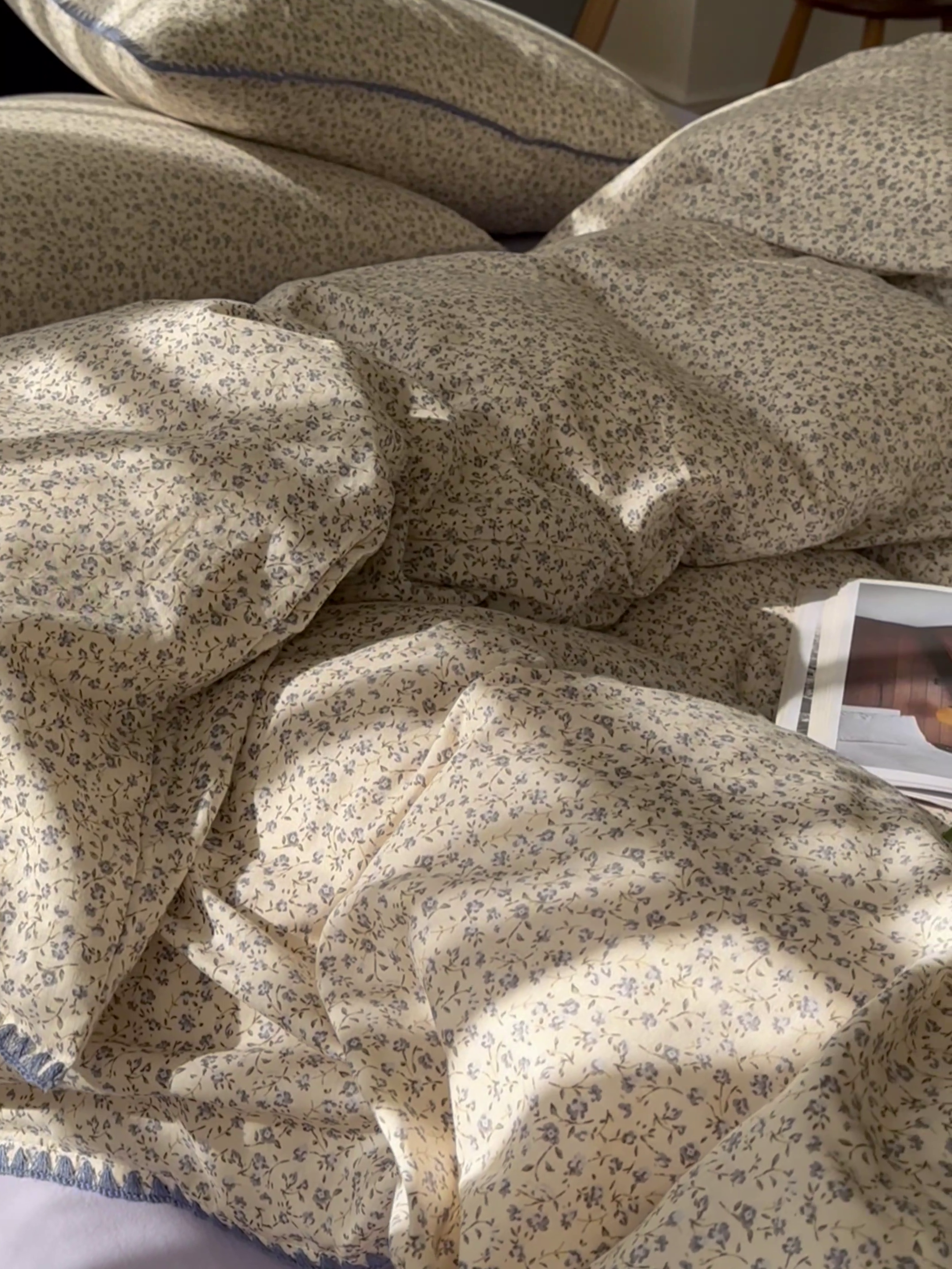 91家纺网 家纺一手货源 找家纺 洋铭区（原狠狠爱） 2024新款全棉双层纱四件套 浪漫小蓝花