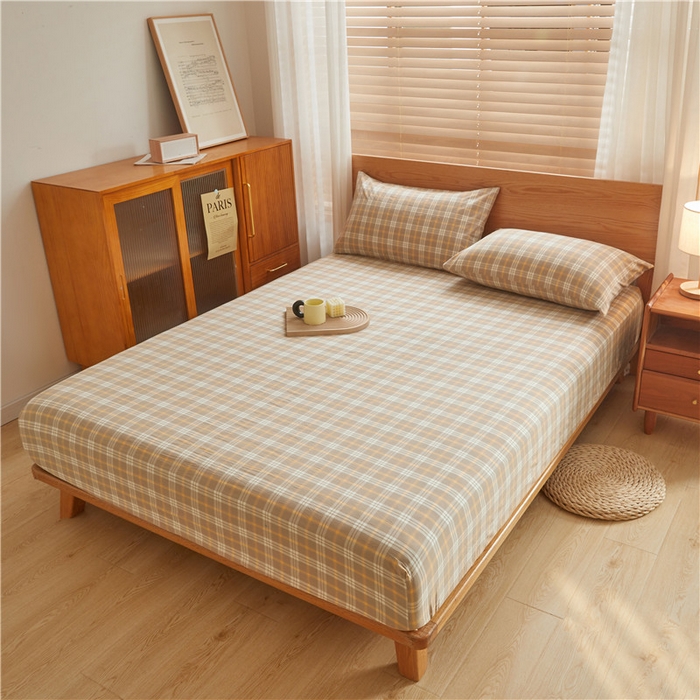 91家纺网 家纺一手货源 找家纺 喜居 2024新款A类色织纯棉水洗棉100%新疆棉全棉床笠 麦田咖