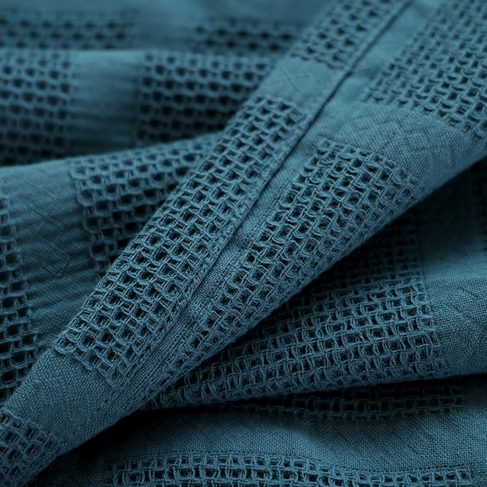 91家纺网 家纺一手货源 找家纺 朴尔家纺 2024新款全棉质朴方格风立体华夫格透气纱布枕巾/对 方格华夫格-墨绿枕巾