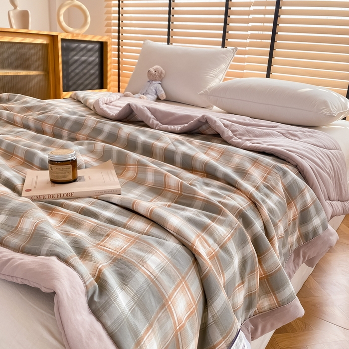 91家纺网 家纺一手货源 找家纺 梦恬佳2024新款无印风水洗棉夏被-春野橘