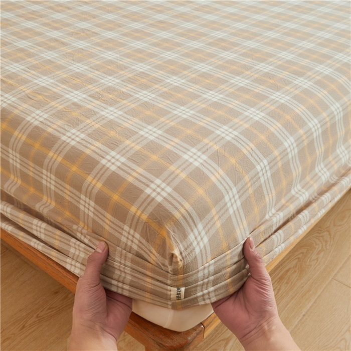 91家纺网 家纺一手货源 找家纺 喜居 2024新款A类色织纯棉水洗棉100%新疆棉全棉床笠 麦田咖