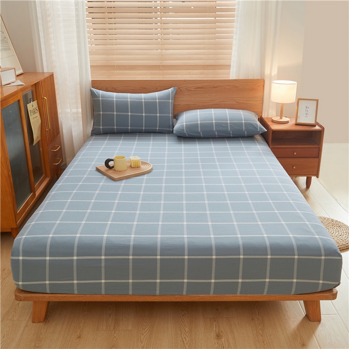 91家纺网 家纺一手货源 找家纺 喜居 2024新款A类色织纯棉水洗棉100%新疆棉全棉床笠 格调蓝