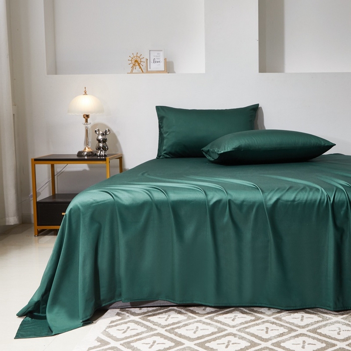 91家纺网 家纺一手货源 找家纺 晶缦家纺 2024新款全棉60支贡缎长绒棉纯色多规格四件套和单品-琅夕系列 单床单 琅夕-墨绿色