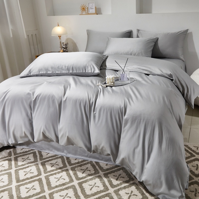 91家纺网 家纺一手货源 找家纺 晶缦家纺 2024新款全棉60支贡缎长绒棉纯色多规格四件套和单品-琅夕系列 四件套 琅夕-奥丁灰