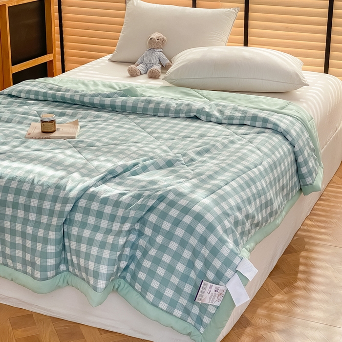 91家纺网 家纺一手货源 找家纺 梦恬佳2024新款无印风水洗棉夏被-绿小格