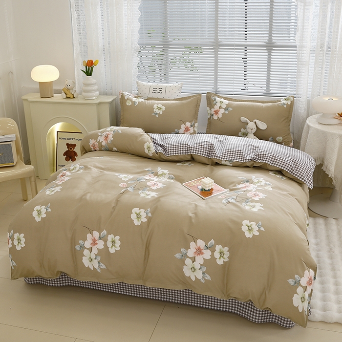 91家纺网 家纺一手货源 找家纺 2024新款小清新ins风芦荟棉亲肤棉磨毛四件套植物羊绒直播 一帘幽梦