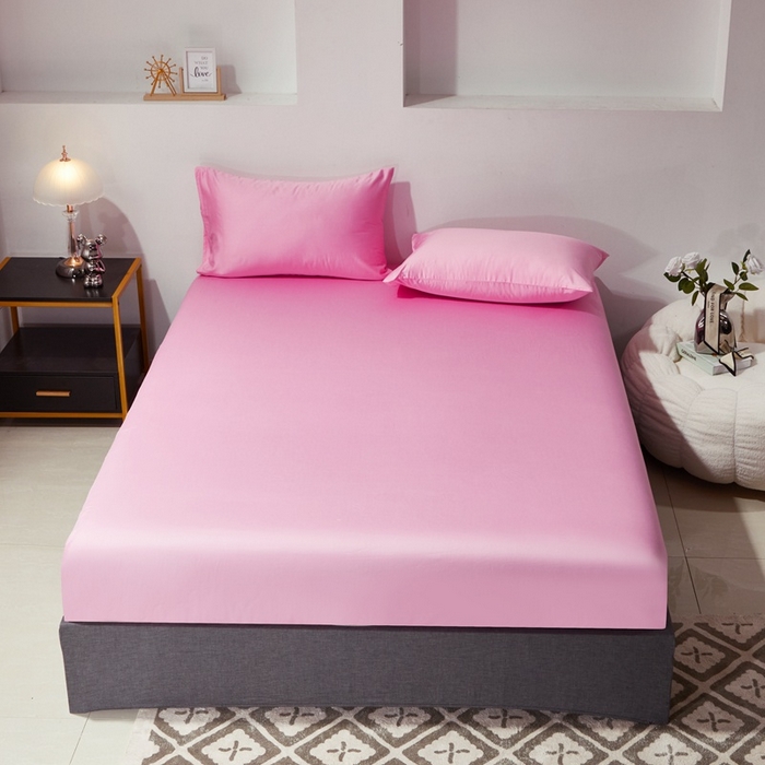 91家纺网 家纺一手货源 找家纺 晶缦家纺 2024新款全棉60支贡缎长绒棉纯色多规格四件套和单品-琅夕系列 单床笠 琅夕-粉红色