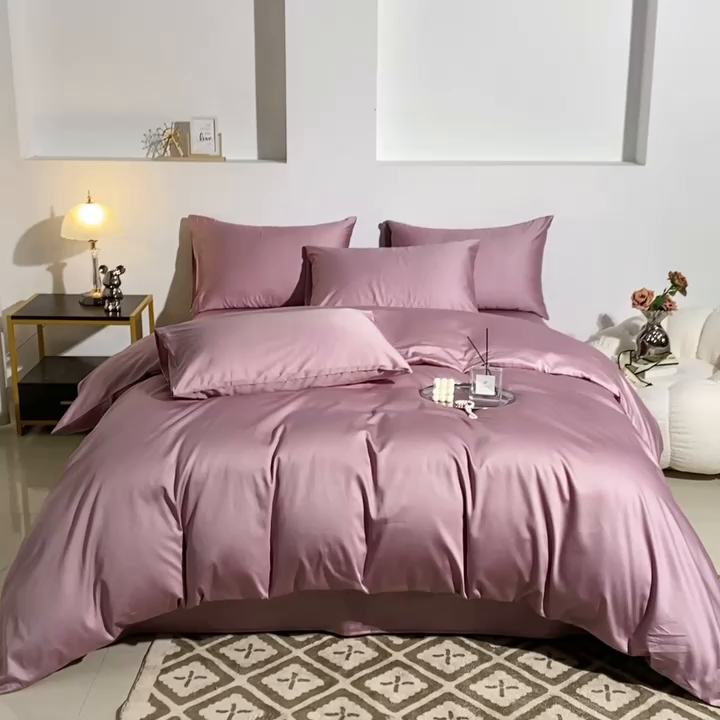 91家纺网 家纺一手货源 找家纺 晶缦家纺 2024新款全棉60支贡缎长绒棉纯色多规格四件套和单品-琅夕系列 单床单 琅夕-粉豆沙