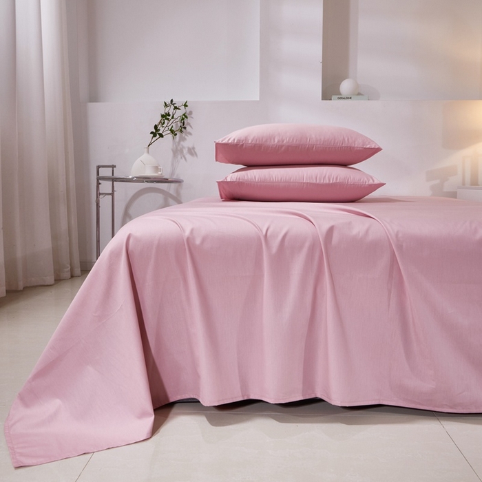 91家纺网 家纺一手货源 找家纺 晶缦家纺 2024新款喷气全棉13376纯棉斜纹纯色多规格四件套和单品-沐色系列 单床单 沐色-脏脏粉