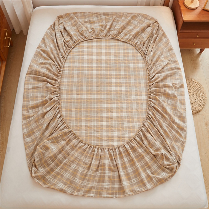 91家纺网 家纺一手货源 找家纺 喜居 2024新款A类色织纯棉水洗棉100%新疆棉全棉床笠 麦田咖