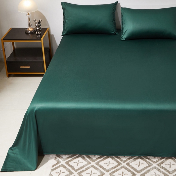 91家纺网 家纺一手货源 找家纺 晶缦家纺 2024新款全棉60支贡缎长绒棉纯色多规格四件套和单品-琅夕系列 单床单 琅夕-墨绿色