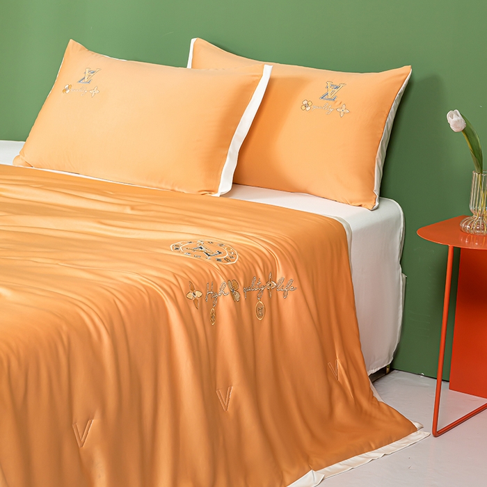 91家纺网 家纺一手货源 找家纺 梦镜家纺 2025新款凉感丝大豆夏被-四叶草系列 四叶草-热烈橙