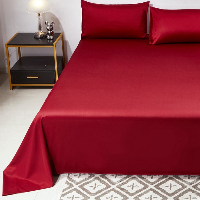 91家纺网 家纺一手货源 找家纺 晶缦家纺 2024新款全棉60支贡缎长绒棉纯色多规格四件套和单品-琅夕系列 单床单 琅夕-酒红色