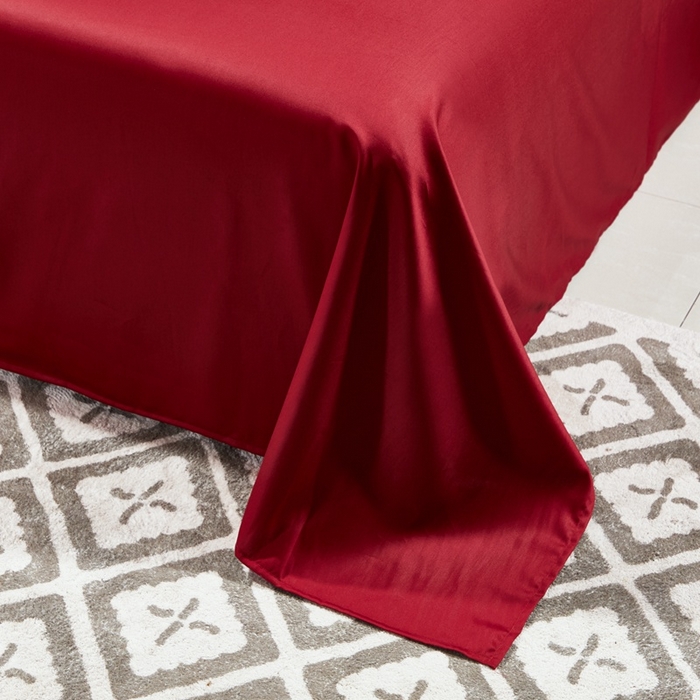 91家纺网 家纺一手货源 找家纺 晶缦家纺 2024新款全棉60支贡缎长绒棉纯色多规格四件套和单品-琅夕系列 单床单 琅夕-酒红色